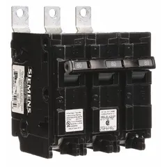 Three-pole miniature circuit breaker rated 80 A at 240 V AC with a maximum interrupting rating of 65 kA. Bolt-on connection type for use with P1 panelboards in three-phase power distribution systems.