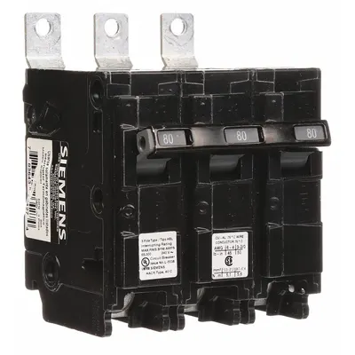 SIEMENS Miniature Circuit Breaker: 80 A Amps, 240V AC, 3 Poles - B Series, Bolt-On Siemens Miniature Circuit Breakers