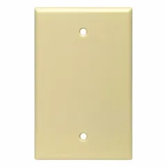 Blank wall plate for covering unused single-gang electrical boxes. Constructed of nylon with a midsize profile and ivory finish. Suitable for residential or commercial applications where an outlet or switch is not needed.