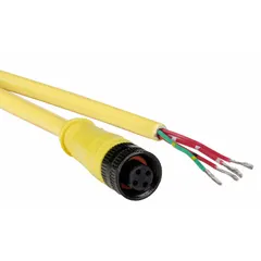 Single-ended cordset with a 1/2"-20 female straight connector and bare wire termination. Features 3 pins, 22 AWG wire, 12 ft cable length, yellow PVC jacket, and IP68 rating. Used for connecting sensors, actuators, and automation devices in harsh environments.