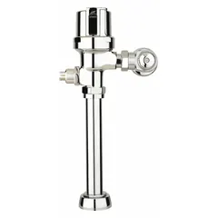 Battery-powered, exposed automatic flush valve with top spud location. Rated at 1.28 gallons per flush for water-efficient operation. Suitable for use in commercial and institutional restroom toilet installations.