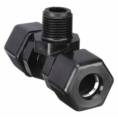 PARKER Compression Tee Fitting: 1/4 in OD x 1/4 in OD x 1/8 in Pipe Size - Polypropylene Compression Tube Fittings
