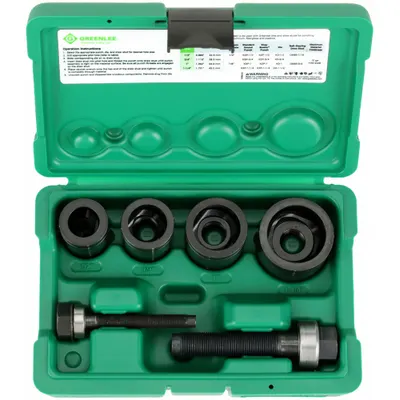 GREENLEE Round Knockout Punch Kit: 10 ga Max Sheet Metal Capacity-Steel, Falls Free - Greenlee Knockout Punch & Die Sets