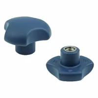 ELESA Hand Knob: 3 Point, M8 Thread, Blind Hole, RAL 5001 Blue, Plastic, SS Thread, 40 mm Dia (MPN 195346)