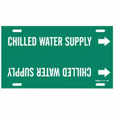BRADY Pipe Marker: Chilled Water Supply, Green, White, Fits 8 to 9 7/8 in Pipe O.D. - Chilled Water Supply Strap-On Pipe Markers