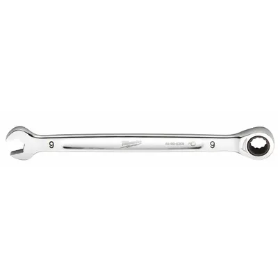 MILWAUKEE Ratcheting Combination Wrench: Chrome Vanadium Steel, Chrome, 9 mm Head Size - Metric 12-Point Ratcheting Combination Wrenches
