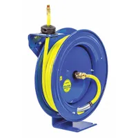 Spring Return Hose Reel: 50 ft (3/8 in I.D.), 3/8 in MNPT, 300 psi Max Op Pressure, Brass, Blue (MPN EZ-P-LP-350-HV)