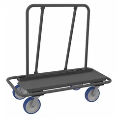 Sloped-frame panel truck with a gray finish. Deck measures 47 1/2 in L x 23 1/2 in W x 50 in H with a deck height of 13 1/4 in. Equipped with four swivel casters for maneuverability. Suitable for transporting heavy loads in warehouses, factories, and distribution centers.