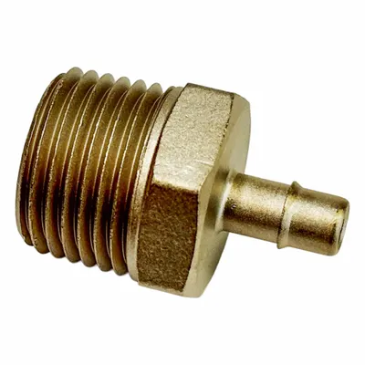MEM-CO Mini Barbed Fitting Adapter: 3/4 in ID x 3/4 in Pipe x 3/8 in ID Size, MNPT x Tube - Nickel-Plated Brass Barbed Tube Fittings