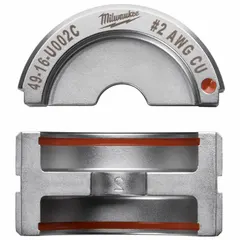 Replacement U style crimping die set for 2 AWG wire. Color-coded brown for size identification. Compatible with MILWAUKEE M18 FORCE LOGIC tools 2679-20 and 49-16-U000. Used for electrical wire and cable crimping applications.
