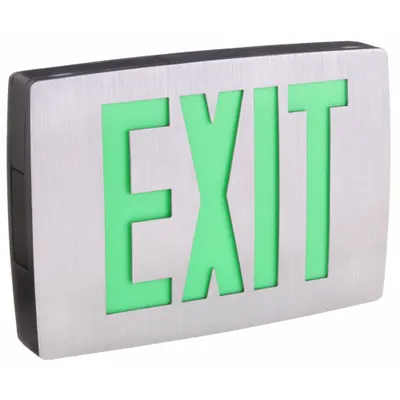 LITHONIA LIGHTING Exit Sign: LED, Black, Green, 2 Faces, Ceiling, Not Battery Powered - Aluminum Lighted Exit Signs