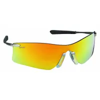 Frameless safety glasses with padded comfort-fit design. Red mirrored lenses provide scratch resistance and glare reduction. Black/silver frame. Suitable for eye protection in industrial environments where glare and contrast are concerns