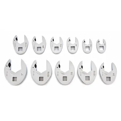 GEARWRENCH Crowfoot Socket Set: Alloy Steel, Chrome, 11 Tools, 3/8 in Drive Size - SAE Ratcheting Open End Crowfoot Wrench Sets