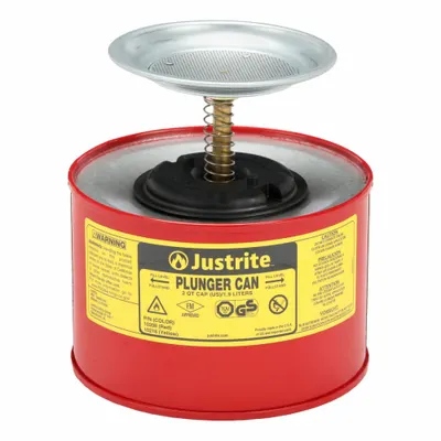 JUSTRITE Plunger Can, 1/2 gal, Powder Coated Steel, Red - Plunger Cans