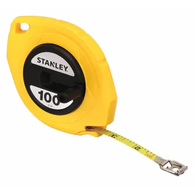 STANLEY Long Tape Measure: Manual, 34-106, SAE, 100 ft, 1/8 in, Plastic - Closed-Reel Long Tape Measures