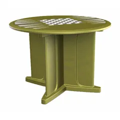 This 48-inch diameter round table from the Endurance series features a polyethylene construction and an X-base design. It includes a game top and accepts sand ballast for stability. Suitable for commercial and institutional settings such as parks, schools, and break rooms.