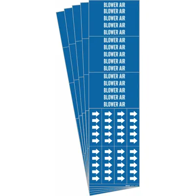 BRADY Pipe Marker: Blower Air, Blue, White, Fits 3/4 in and Smaller Pipe O.D. - Blower Air Adhesive Pipe Markers