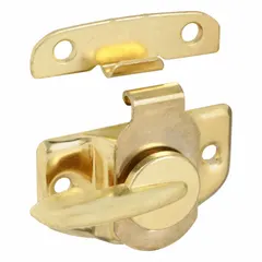 Non-handed sweep lock for double-hung windows. Features a gold polished finish and includes a handle. Overall length of 25/32 in. Mounts on the sash to secure the window in a closed position.
