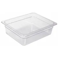 Rectangular half-size steam table pan for holding and serving hot or cold food in commercial kitchens, cafeterias, and catering operations. NSF Certified for food-contact surfaces. Dishwasher safe for easy cleaning