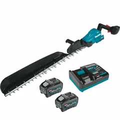 This cordless hedge trimmer operates on the 40 V XGT platform, featuring a 30-inch blade length and 30-inch cutting width. It is designed for trimming and shaping hedges, shrubs, and bushes in garden maintenance and landscaping tasks.