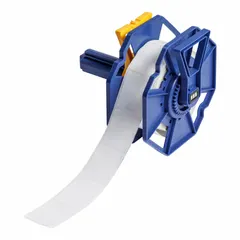 Acrylic permanent adhesive label roll with inkjet print-receptive coating, compatible with J7300 printer series. Each roll contains 1,000 precut labels measuring 1 3/4 in x 1 1/2 in. Used for industrial identification and labeling where durable, permanent adhesion is required.