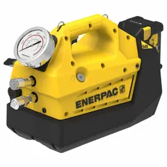 Cordless electric hydraulic pump unit with a 2-liter reservoir, two batteries, and a 115V North American charger. Features a 2-position control and delivers a maximum operating pressure of 10,000 psi at 54V. Suitable for powering hydraulic tools in applications requiring portability and cordless operation.