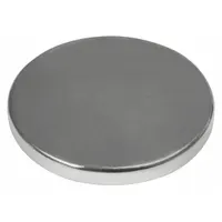 This silver disc magnet is a neodymium type 42 with a 1 in outside diameter, 0.125 in thickness, and a maximum pull force of 37.3 lbf. It is used for industrial holding, positioning, and fixturing applications, such as securing ferrous parts during machining, assembly, or material handling