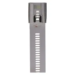 316 stainless steel cable tie with a nominal length of 24 inches and a maximum bundle diameter of 7.5 inches. Features a stainless steel barb locking mechanism and a width of 0.47 inches. Suitable for bundling cables, hoses, and wires in corrosive or high-temperature environments. Sold in a pack of 10.