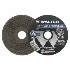 This contaminant-free cut-off wheel is designed for cutting stainless steel without introducing iron or sulfur contamination. It is suitable for welding preparation, fabrication, and maintenance in applications requiring cleanliness, such as food-grade and sanitary piping. The wheel measures 5" diameter by 3/64" thickness with a 7/8" arbor hole and is made of aluminum oxide.