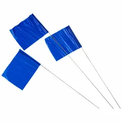 Blue plastic marking flag with solid pattern, printed with 'Buried Electric Line' message. Staff height 30 inches. Used to mark the location of buried electric lines to prevent accidental dig-ins during excavation. Pack of 100.