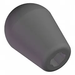 Plastic self-threading tapered knob with 1.38 in diameter and 5/16" thread size. Accommodates 1/4", 5/16", M6, and M8 threads for versatile mounting. Used for manual clamping, positioning, and adjustment on machinery and fixtures.