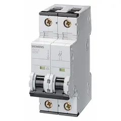 D-curve, 2-pole UL1077 supplementary protector rated 6 A. Operates at 400V AC with 10kA breaking capacity and 72V DC. Screw-clamp terminals. Provides overcurrent protection for branch circuits and equipment in industrial control panels.