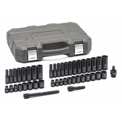 This SAE impact socket set includes sockets ranging from 5/16 in to 3/4 in and 8 mm to 21 mm with a 3/8 in drive. The friction ball retention design secures sockets during high-torque impact wrench use. Suitable for fastening and loosening nuts and bolts in automotive, heavy equipment, and industrial applications.