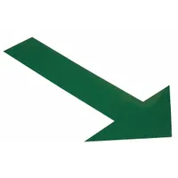 Solid green arrow-shaped floor marking tape with no legend. Each piece measures 6 inches by 10 inches with a 50 mil thickness and vinyl backing. Supplied in a 50-pack. Used to direct foot or vehicle traffic in industrial facilities, warehouses, and plants