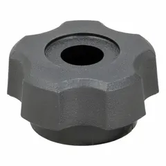 This 5-arm knob features a threaded through-hole for manual adjustment, clamping, and positioning on machinery and equipment. The plastic body with steel thread insert provides corrosion resistance. Thread size is 5/16"-18, diameter is 1.72 in.