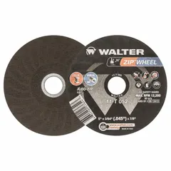 This Type 1 cut-off wheel is designed for general purpose cutting of carbon and stainless steel. It features an aluminum oxide abrasive and measures 5 inches in diameter, 3/64 inches in thickness, with a 7/8 inch arbor hole. Suitable for metal fabrication, maintenance, and repair tasks.
