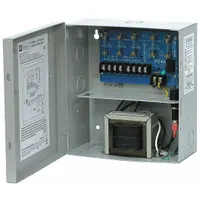 The ALTRONIX ALTV244UL is a power supply board housed in a steel enclosure. It accepts 115V AC input and provides 24V AC at 3.5A total output through four fused channels. Suitable for use in access control, security, and industrial control applications requiring a grounded power source
