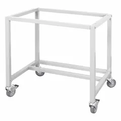 Mobile metal cart for supporting fume hood equipment in laboratory or industrial workstations. White finish, 24 in width, 24 in depth, 34 in height, no doors.