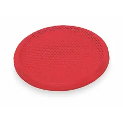 Round red stick-on reflector made of acrylic. Measures 3 in overall length and width. Complies with SAE A standards. Used for vehicle conspicuity and safety marking on trailers, trucks, and industrial equipment.