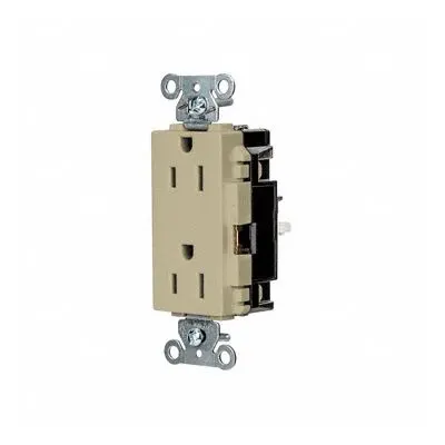 HUBBELL Receptacle: Decorator Duplex, 5-15, Ivory, 125V AC, 15 A, 2 Pole / 3 Wire (MPN HBL2152STI) - General Purpose Receptacles