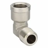This 90° elbow fitting connects 1/4 in female BSPP threaded ports to male BSPT threaded components. Rated for maximum operating pressure of 870 psi, it is suitable for medium-pressure fluid systems in pneumatic, hydraulic, and industrial piping applications