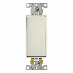 Single pole, maintained rocker switch for standard on/off control of lighting or electrical loads. Rated 20 A at 120/277 V AC. Light almond finish. Non-illuminated. Suitable for general-purpose switching in commercial and residential buildings.