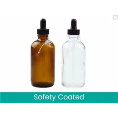 Amber Glass Lab Dropper Bottle, 120 mL, Soda Lime Glass, Round, 48.51 mm Body Dia
