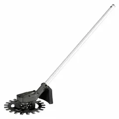 This attachment converts a compatible power head into a reciprocating saw for cutting wood, metal, and plastic. It is suited for tasks requiring a compact and maneuverable cutting tool, such as demolition, plumbing, and electrical work. Overall width is 9 inches, overall length is 38 inches.