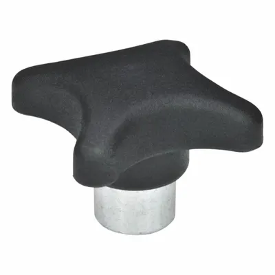 JW WINCO Plastic Hand Knobs with Steel Hub: Plastic w/ Steel Thread, 1/2"-13 Thread - 4-Arm Knobs with Threaded Hole