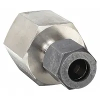 This PARKER Ferulok series adapter connects 3/8 in OD tube to 1/2 in pipe with a 1/2-14 thread. Made of stainless steel, it uses a flareless bite-type design for leak-tight connections in fluid systems. Suitable for hydraulic and pneumatic applications where vibration and pressure are present