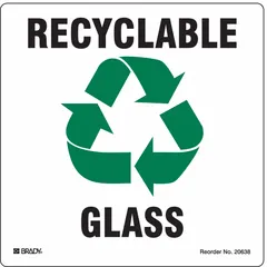 These adhesive vinyl signs are designed for marking recyclable glass containers or bins. Each sign measures 5 in x 5 in with a thickness of 0.004 in. The 5-pack provides multiple signs for consistent identification in waste segregation areas.