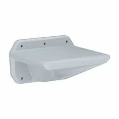 Wall-mounted polyethylene seat for one occupant, 18 in seat width, gray color. No arms. Meets UL 94 HB flammability standards. Suitable for commercial or industrial spaces requiring space-saving seating.
