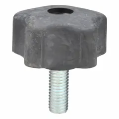 This 5-arm knob features a plastic body with a steel thread insert for corrosion resistance. It has a 1/2"-13 thread size and 1.25 in thread length. Used for manual clamping, positioning, and adjustment on industrial machinery, jigs, and fixtures.