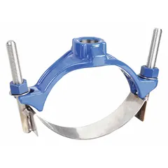 Single-strap service saddle for creating branch connections on water or wastewater pipes. Fits 3 in – 3 1/2 in outside diameter pipe with a 1 in CC outlet. Constructed with stainless steel strap, bolt, and nut, and an NBR gasket. Maximum operating pressure 200 psi.